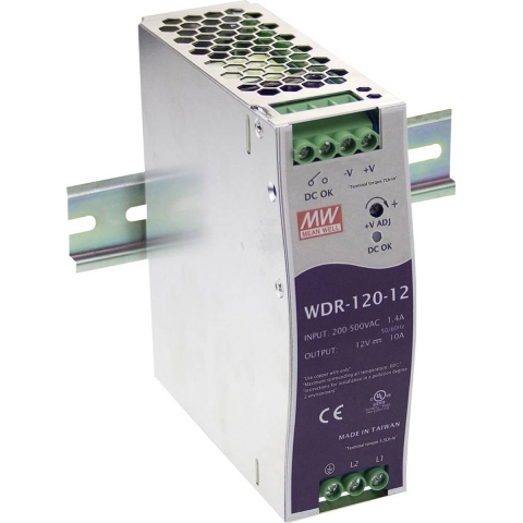Mean Well WDR-120-24 DIN-rail netvoeding 24 V/DC 5 A 120 W Aantal uitgangen: 1 x Inhoud: 1 stuk(s)
