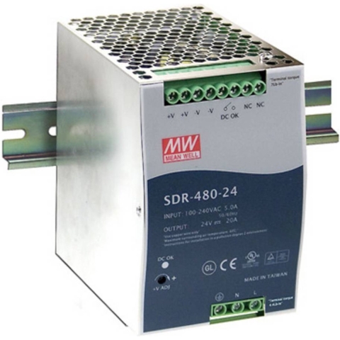 Mean Well SDR-480-24 DIN-rail netvoeding 24 V/DC 20 A 480 W Aantal uitgangen: 1 x Inhoud: 1 stuk(s)