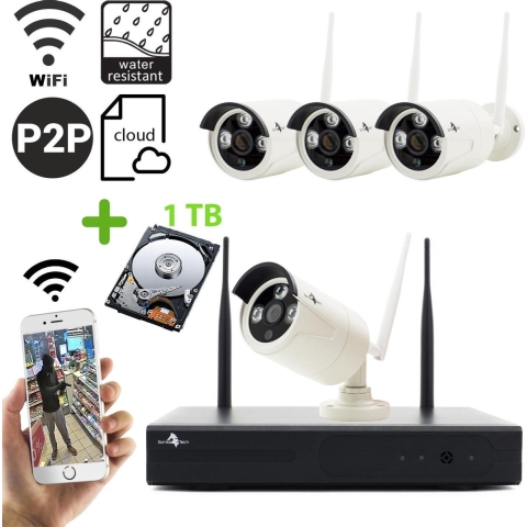 Wireless WiFi Full HD Beveiligingscamera set met 4 Cameras Outdoor incl. 1TB Harde Schijf