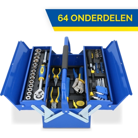 Gereedschapsset - Metalen Gereedschapskist - 64-delig - CR-V-staal - Blauw regular 0