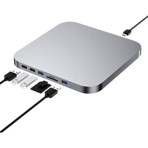 USB-C hub - USB3.0 docking station voor Apple Mac mini (2018&2020 M1) incl. 2,5” SSD en HDD behuizing Zilver