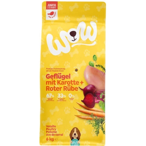 WOW! Junior Hondenvoer - Gevogelte met wortelen - 6 kg