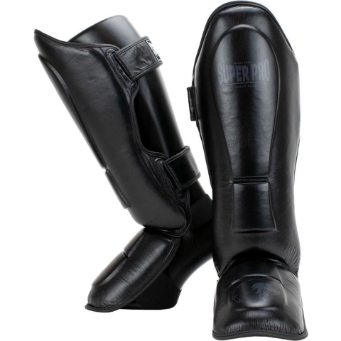 Super Pro Combat Gear Guardian Lederen Scheenbeschermers - Zwart - M