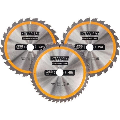 DeWALT DT1963 3 Delige Cirkelzaagbladen - 250 X 30 X 24T-24T-48T - Hout