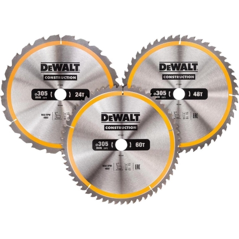 DeWALT DT1964 3 Delige Cirkelzaagbladen Set - 305 X 30 X 24t / 48t / 60t - Hout