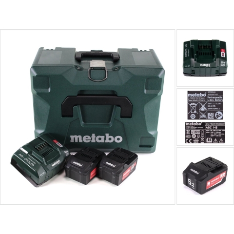Metabo 685065000 18V Li-Ion Accu Starterset (2x 5.2Ah Li-Power Accu) + Lader In MetaBox
