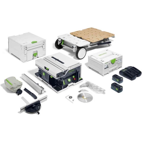 Festool CSC SYS 50 EBI-Set 36V (2x18V) Accu Tafelcirkelzaag Set (2x5,0Ah) Incl. Onderstel En Accessoires - 168mm