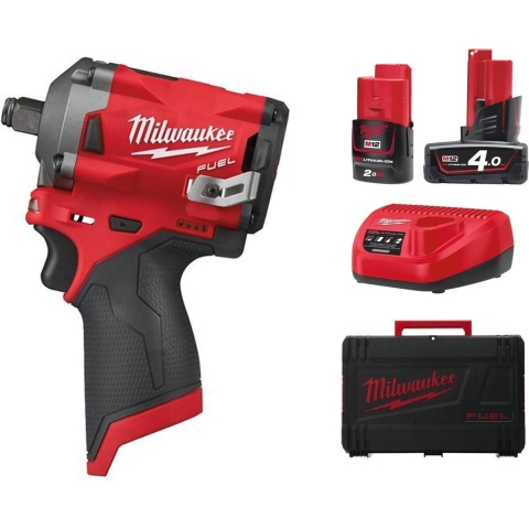 Milwaukee M12 FIWF12-422X 12V Li-Ion Accu Slagmoersleutel Set (1x 2.0Ah + 1x 4.0Ah Accu) In HD Box - 339Nm - 1/2"- Koolborstelloos