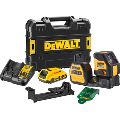 DeWALT DCE088D1G18 12V / 18V Li-ion XR Accu Zelfnivellerende Kruislijnlaser Set (1x 2.0Ah) In TSTAK Koffer - Groen