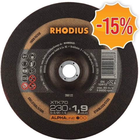 Rhodius ALPHAline I XTK70/208122 Doorslijpschijf - Extra Dun - 230 X 22,23 X 1,9mm - RVS/Staal (25st)