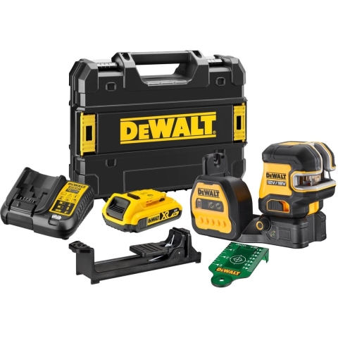 DeWALT DCE825D1G18 12V / 18V Li-ion XR Accu Zelfnivellerende 5 Punts Kruislijnlaser Set (1x 2.0Ah) In TSTAK Koffer - Groen
