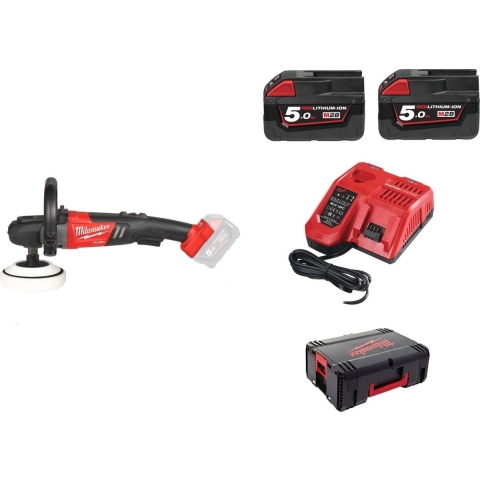 Milwaukee M18 FAP180-502X 18V Li-Ion Accu Polijstmachine Set (2x 5.0Ah Accu) In HD Box - Variabel