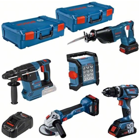 Bosch Accu Toolkit 5 Toolkit 18V GSB 18V-60 C + GWS 18V-10 C + GBH 18V-26 + GSA 18V-LI + GLI 18V-1200 C - 1x ProCORE 18V 4,0Ah + 2x ProCORE18V 8,0Ah