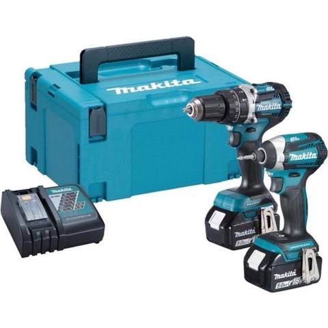 Makita DLX2181TJ 18V Li-Ion Accu Klop-/schroefmachine (DHP484)&Slagschroevendraaier (DTD154) Combiset (2x 5,0Ah Accu) In Mbox - Koolborstelloos