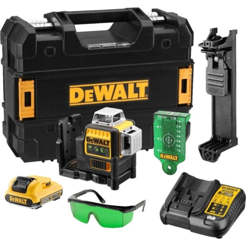 DeWALT DCE089D1G 10.8V Li-Ion Accu Zelfnivellerende 3x 360º Multilijnlaser Set (1x 2.0Ah Accu) In Koffer - 30m - Groen