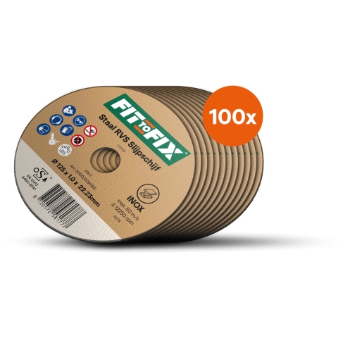 Fit-to-Fix Staal RVS Slijpschijf - 125mm - 100st In Doos