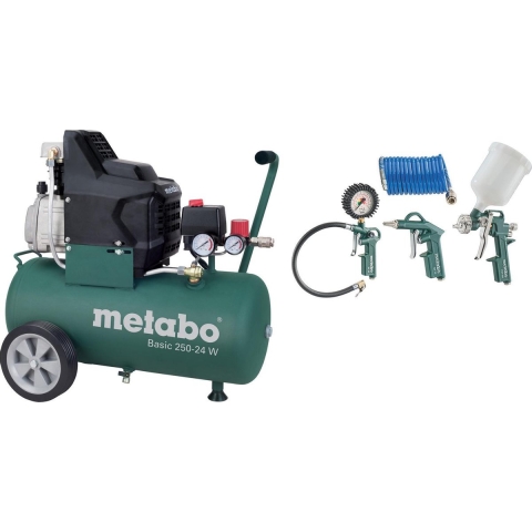 Metabo Basic 250-24 W Compressor + LPZ 4 Toebehorenset - 1500W - 8 Bar - 24L - 95 L/min