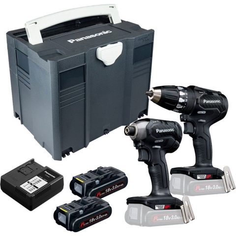 Panasonic EYC231PN2G 18V Li-Ion Accu Schroef/boormachine (EY74A3)&Slagschroevendraaier (EY76A1) Combiset (2x 3,0Ah Accu) In T-LOC - Koolborstelloos