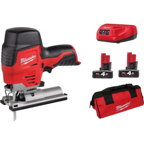 Milwaukee M12 JS-402B 12V Li-Ion Accu Decoupeerzaag Set (2x 4.0Ah Accu) In Tas - T-greep - Variabel