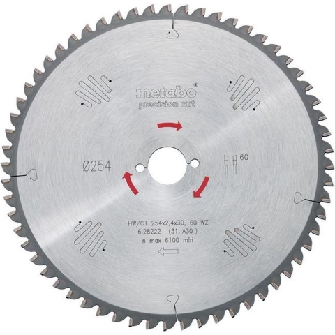 Metabo 628059000 Precision Cut Cirkelzaagblad - 254 X 30 X 40T - Hout / MDF