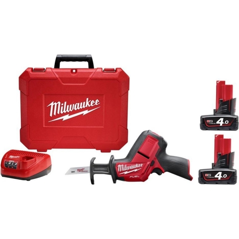 Milwaukee M12 CHZ-402C 12V Li-Ion Accu Reciprozaag Set (2x 4.0Ah Accu) In Koffer - Snelwissel - Koolborstelloos