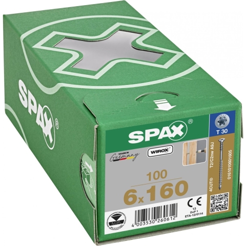 SPAX 161010601605 Stelschroef, Platkop, 6 X 160, Deeldraad, T-STAR Plus TX30 - WIROX - 100 Stuks