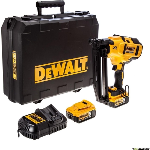 DeWALT DCN660P2 18V Li-Ion Accu Afwerk Tacker Set (2x 5.0Ah Accu) In Koffer - 32-63mm - 16 Gauge - Koolborstelloos