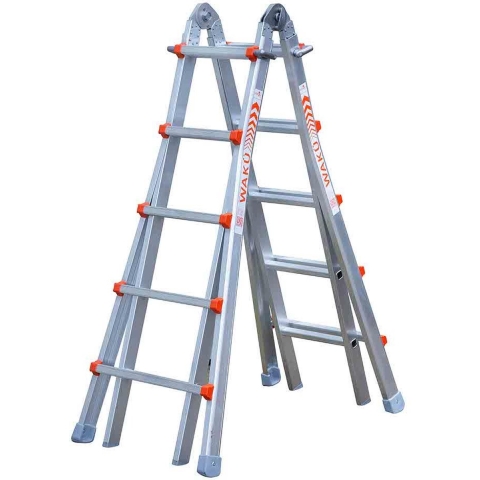 Little Jumbo Waku Model II Telescopische Vouwladder - Max. Werkhoogte 5.7m - 4x5 Sporten