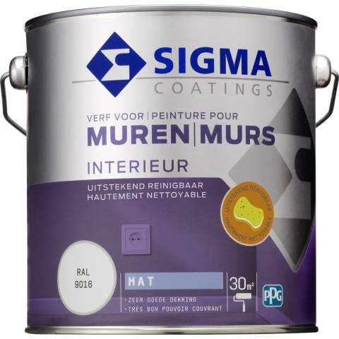 Sigma Muurverf Reinigbaar Mat - RAL 9016 - 2.5L