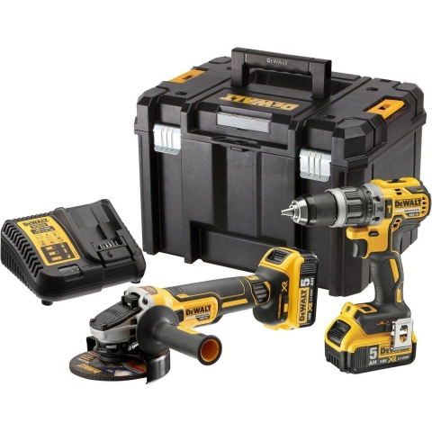 DeWALT DCK2080P2T 18V Li-Ion Accu Klopboor-/schroefmachine (DCD796)&Haakse Slijper (DCG405) Combiset (2x 5.0Ah Accu) In TSTAK - Koolborstelloos