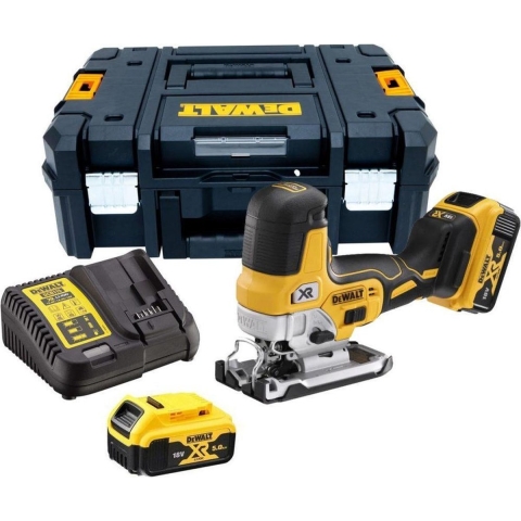 DeWALT DCS335P2 18V XR Li-Ion Accu Decoupeerzaag Set (2x 5.0Ah Accu) In TSTAK - T-greep - Variabel - Koolborstelloos