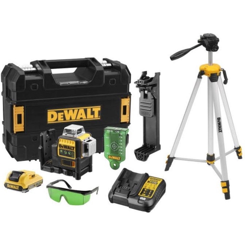 DeWALT DCE089D1GTRI 10.8V Li-Ion Accu Kruislijnlaser In Koffer (1x 2,0Ah Accu) + Statief - 30m