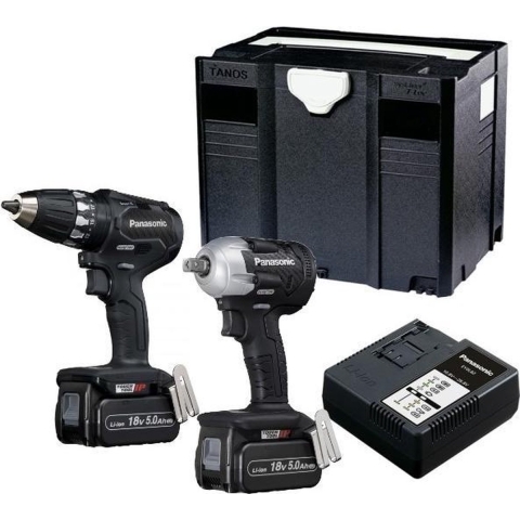 Panasonic EYC232LJ2G 18V Accu Boor-/schroefmachine (EY74A3)&Slagmoersleutel (EY75A8) Combiset (2x 5.0Ah Accu) In T-LOC