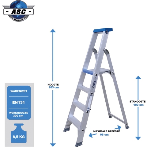 ASC 990608858 BT Trap - Enkel - Aluminium - 4 Treden - Max. Werkhoogte 2.85 M.