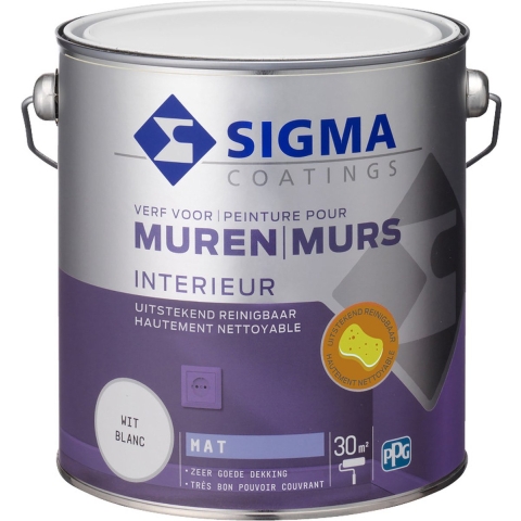 Sigma Muurverf Reinigbaar Mat - Wit - 2.5L