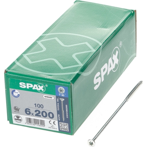SPAX 191010602005 Universele Schroef, Verzonken Kop, 6 X 200, Deeldraad, T-STAR Plus TX30 - WIROX - 100 Stuks