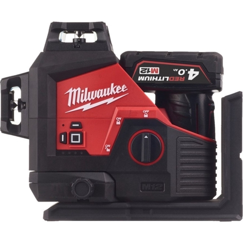 Milwaukee M12 3PL-401C 12V Li-Ion Accu Kruislijnlaser Set (1x 4,0Ah) In Koffer - 3 Lijnen - Groen - 38m