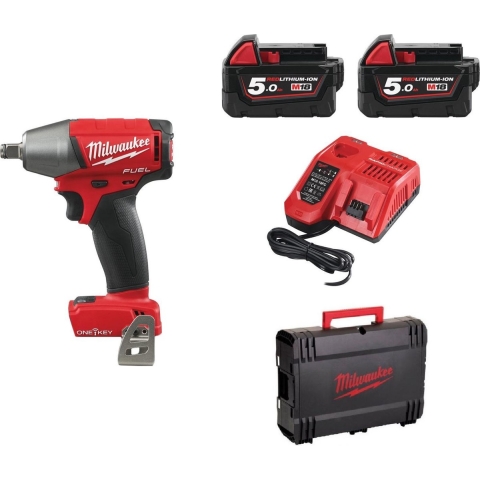 Milwaukee M18 ONEIWF12-502X 18V Li-Ion Accu Slagmoersleutel ONE-KEY Set (2x 5.0Ah Accu) In HD BOX - 300Nm - 1/2"- Koolborstelloos