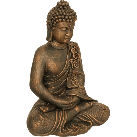 Boeddha beeld Chill - binnen/buiten - kunststeen - antiek brons - 39 x 25 x 55 cm -