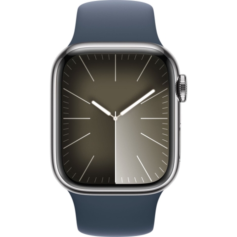 Apple Watch Series 9 Cellular 41 Mm Zilver Roestvrijstalen Case/stormblauw Sport Band - S/m