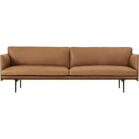 Muuto Outline Bank 2-zits Silk Leder Black Onderstel Zwart