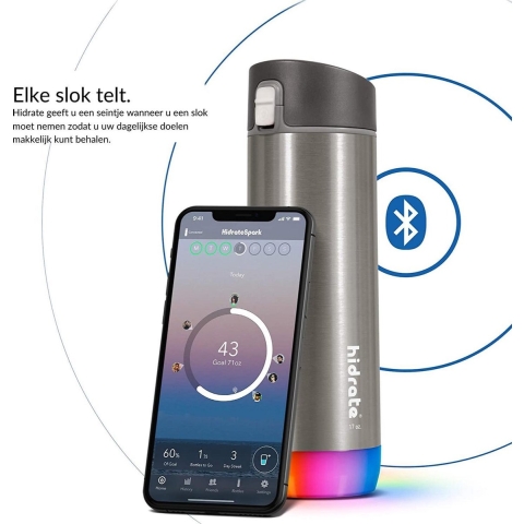 HidrateSpark PRO Chug - 620 ml - Slimme Waterfles - Brushed Stainless Steel