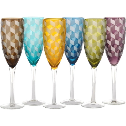 POLSPOTTEN Multicolour Blocks Champagneglas Set Van 6