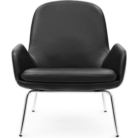 Normann Copenhagen Era Lounge Chair Low Loungestoel Met Verchroomd Onderstel Leder Tango Zwart