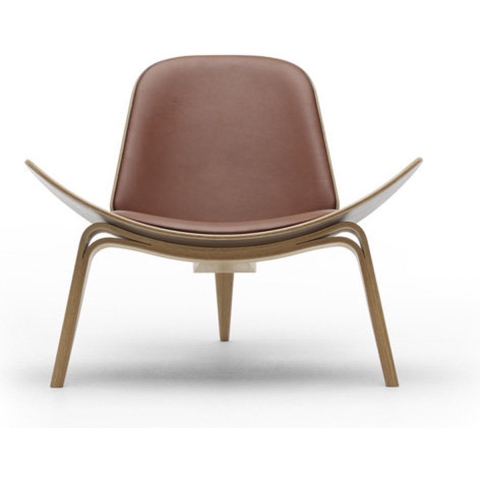 Carl Hansen&Son CH07 Shell Fauteuil Geolied Eiken Thor 307 Leer
