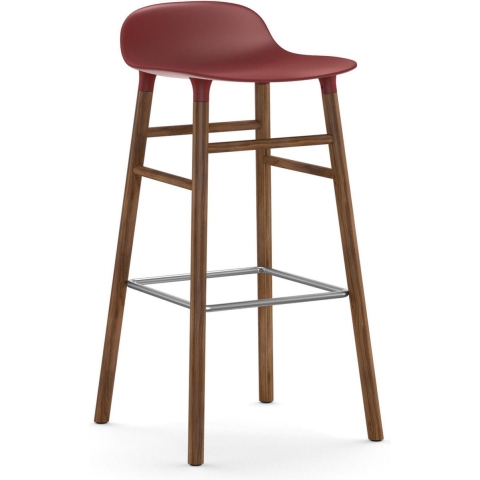Normann Copenhagen Form Barstool Barkruk 75cm Met Walnoten Onderstel Rood