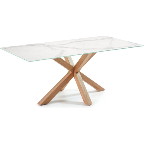 Kave Home Argo Eettafel 200x100 Wit Porselein Met Hout Effect