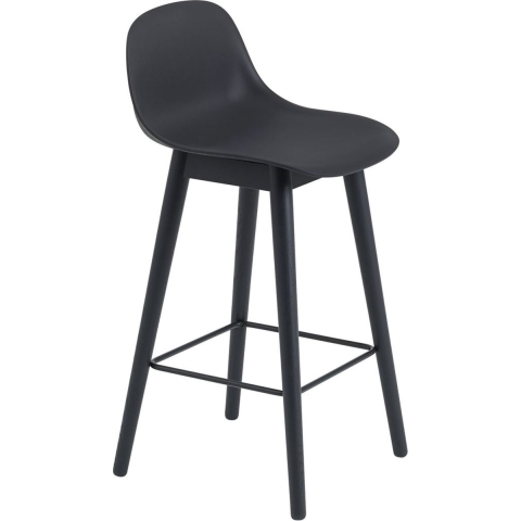 Muuto Fiber Backrest Wood Barkruk 65cm Zwart