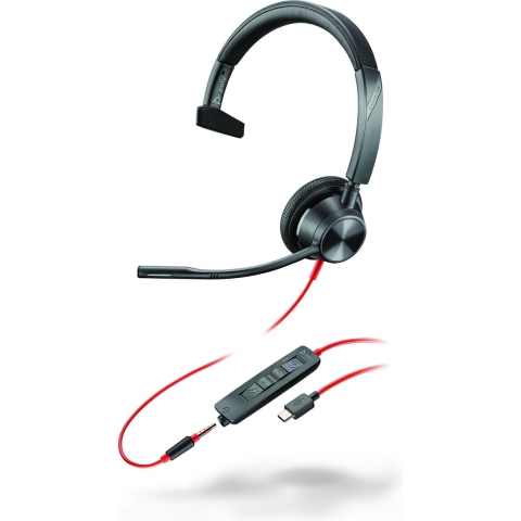 Poly Blackwire 3315 Monaural Microsoft Teams Certified USB-C Headset + 3,5 mm plug + USB-C/A adapter