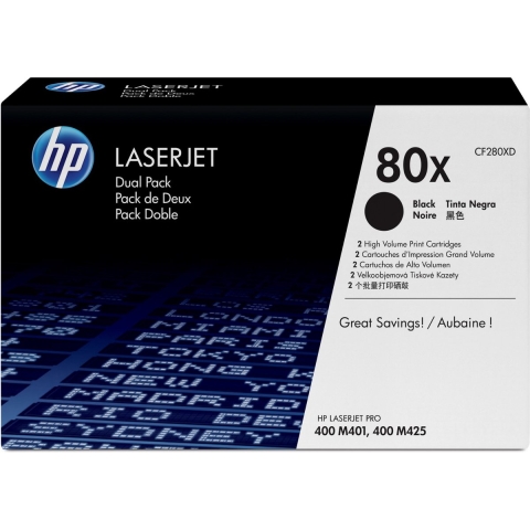 HP 80X originele high-capacity zwarte LaserJet tonercartridge, 2-pack